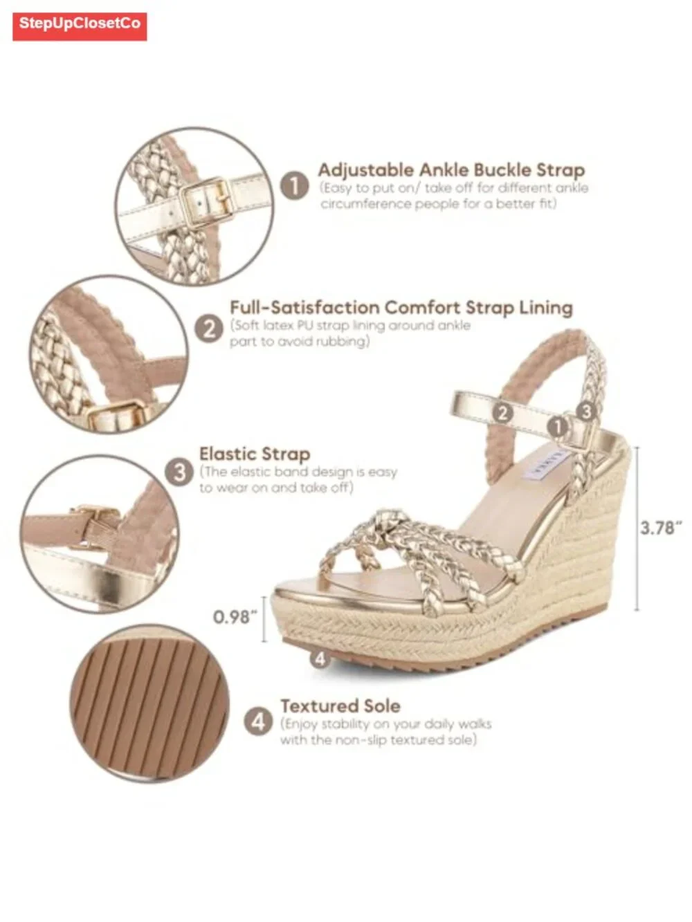 Womens Wedge Sandals Espadrille Platform Heels with Arch Support Ankle Strap